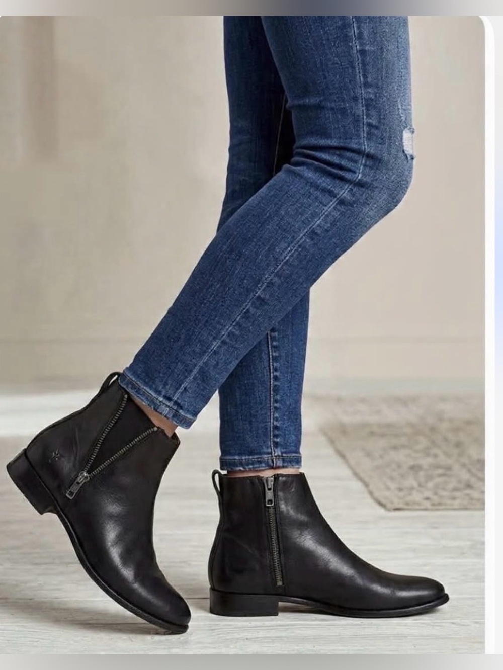 FRYE Carly Zipper Accent Leather Ankle Booties Black 11 MSRP $298